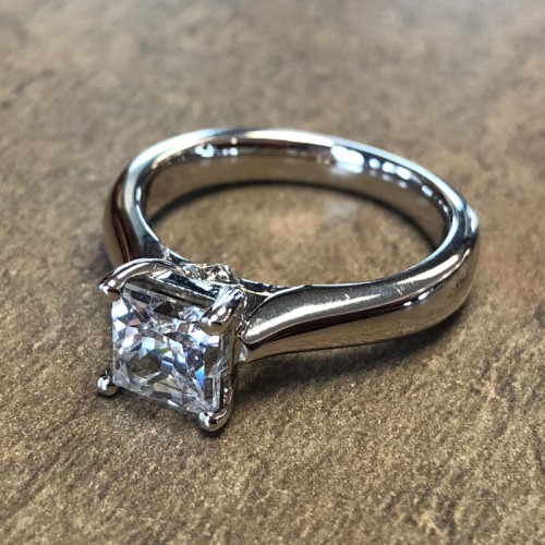 14K White Gold Princess Cut Engagement Ring with Surprise Diamond